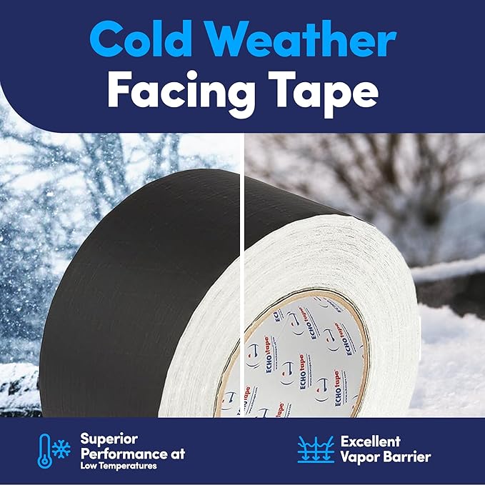 ECHOtape FS-G7731 | All Weather Lamtec WMP-VR Facing Tape | Metal Building Insulation Tape | Black Seam and Repair Adhesive | Cold Weather Adhesive | Contractor Tools | 2.83in x 50yd | Case of 16