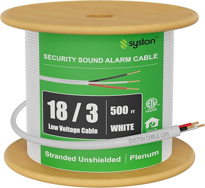 SYSTON 18/3 Fire Security Burglar Station Sound Alarm Control Cable Wire, Plenum-Rated CMP/CL3P Unshielded 100% Copper Stranded UL/ETL,UV Resistant RoHS for Indoor/Outdoor Low Voltage Applications Use