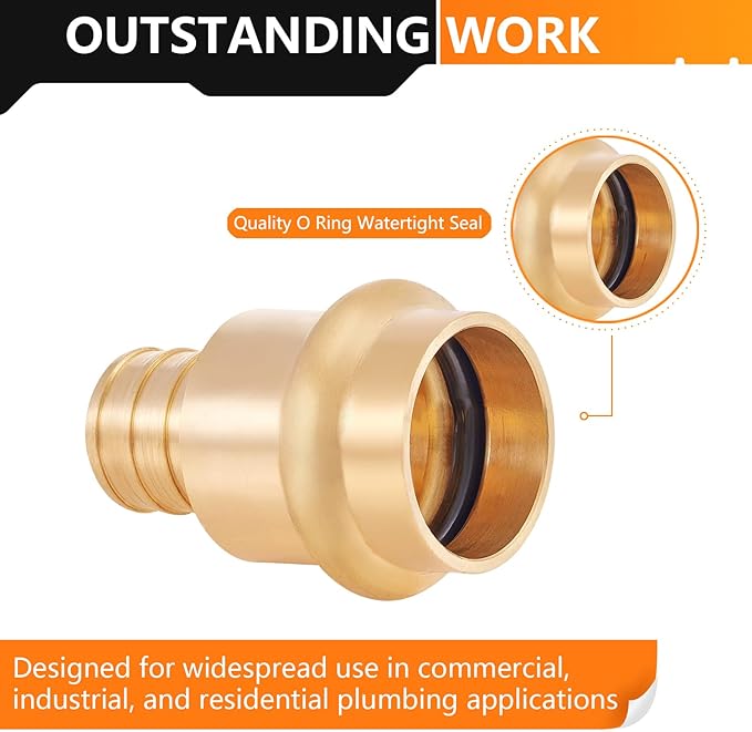 100-Pack HeSun Copper Press Fitting Adapter,3/4" PRESS X 3/4" PEX F1807 Crimp Coupling, LF Brass(PEX1807346-100)