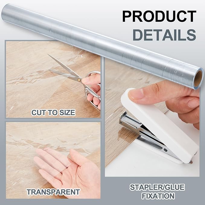 Clear PVC Soft Glass Window Panel 36''x394'' Flexible Plastic Roll Film Cuttable Temporary Storm Window Replacement for Porch Car Sealing Drafts Moisture Blocking Cold Protection Winterizing