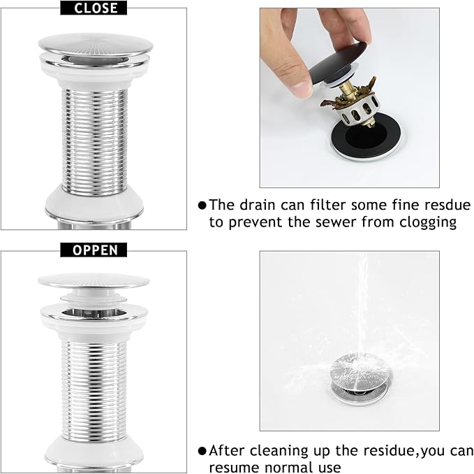 Bathroom Sink Drain,2 Pack Drain Stopper Without Overflow,Pop Up Drain Assembly with Detachable Strainer Basket,Built-in Anti-Clogging, Stainless Steel Nut Brushed Nickel