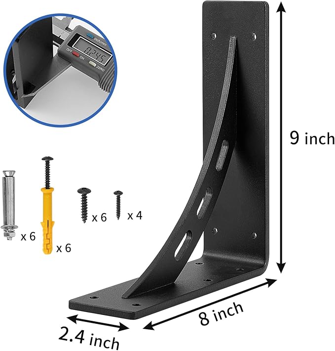 9"x8"x2.5" Heavy Duty Shelf Brackets - Max Load 1100 LBS, Premium Alloy Metal Mantel Brackets - Set of 2 - Fireplace & Countertop Support