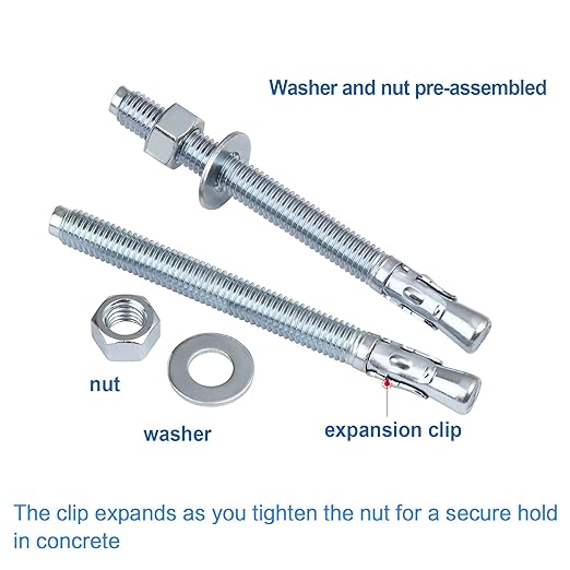 1/2 inch x 5-1/2 inch - 20 Pieces Wedge Anchor Zinc Plated Heavy Duty Fastener for Concrete