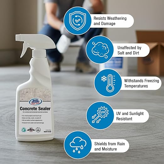Rain Guard Water Sealers SP-4006 Concrete Sealer 16oz Spray - Clear Natural Finish - Deep Penetrating Water Repellent Protection for All Concrete Surfaces - Water-Based Silane/Siloxane