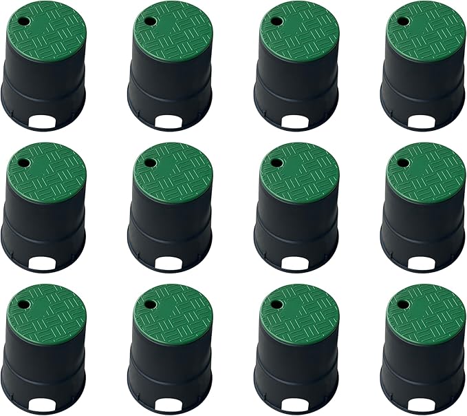12 Sets Durable PP Valve Boxes Anti Slip 6 In Circular Sprinkler Valve Box, Plastic Round Irrigation Box with lid for Garden Yard Outdoor Lawn Grassland Ground Farm,Water Meter Box Cover