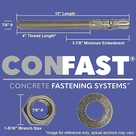 CONFAST 7/8" x 10" Wedge Anchor Zinc Plated (Box of 5)