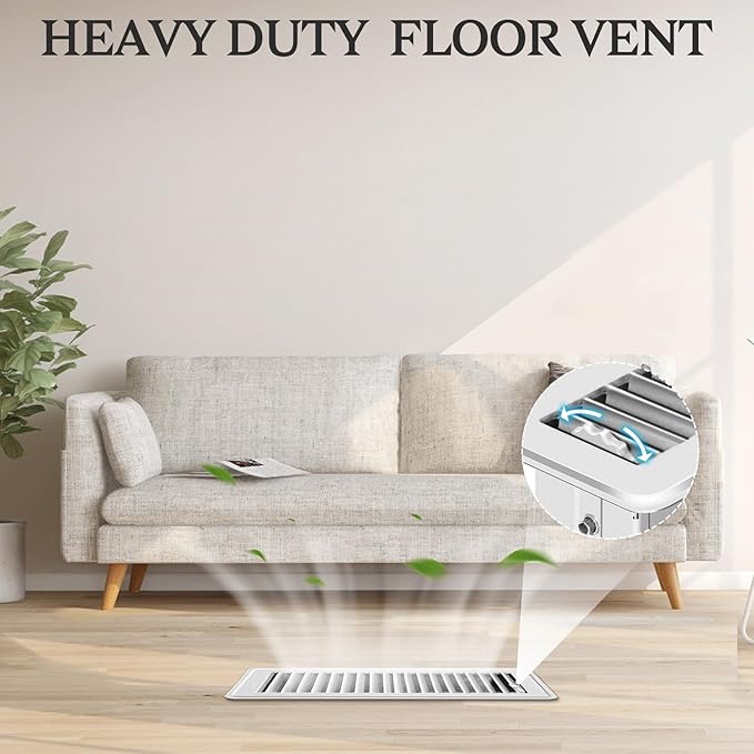 4 PCS Floor Vents Floor Registers 2x10 inch, Heavy Duty Metal Heat Air Vent Covers 2 X 10 with Rust Proof Finish for Home Office Wall Floor Registers Grilles & Vents (4, White, 2x10 Inches)