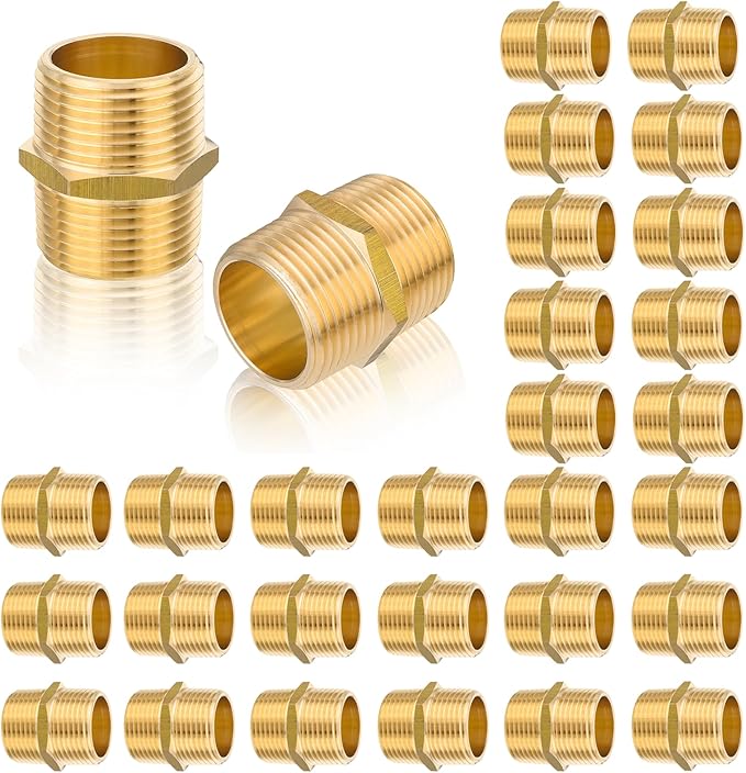 30-PCs HeSun Brass Hex Nipple Pipe Fitting, 1" NPT Male x 1" NPT Male Nipple Pipe Adapter(NPT015-30)