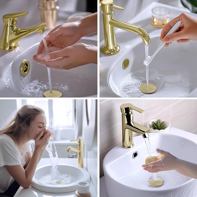 Hibbent 2 Pack All Metal Bathroom Sink Stopper, Universal Pop Up Drain Strainer, Brass Bullet Core Push Type Sink Stopper for 1.1''~2.3'' Basin, Big Push Button, Anti Clogging Filter, Brushed Gold