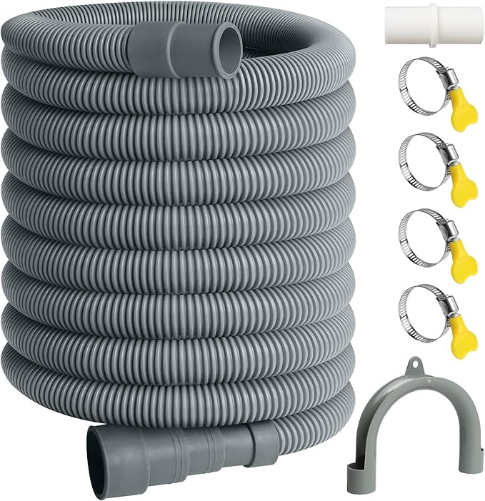 23FT Washing Machine Drain Hose, Universal Dishwasher Hose Extension Kit with 1 U-Bend Holder, 1 Extension Adapter and 4 Hose Clamps