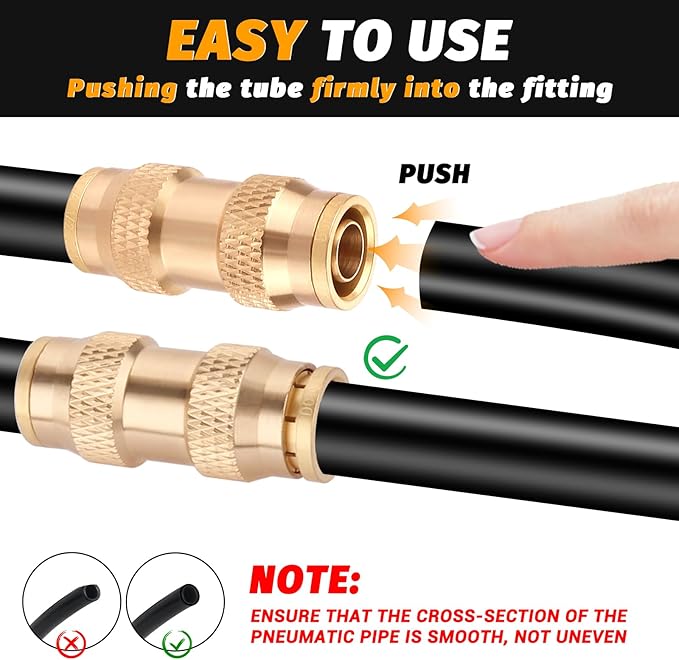 3/8" Dot Push-To-Connect Fittings (Three-eighth of an inch) Air Fittings Straight Union 3/8" Tube OD Brass Push Air Brake line fittings for Trucks Trailers and Industrial Use (4 Pack)