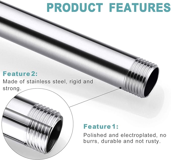BESTILL 8 Inch Ceiling Mount Rain Shower Head Arm and Flange, Brushed Nickel