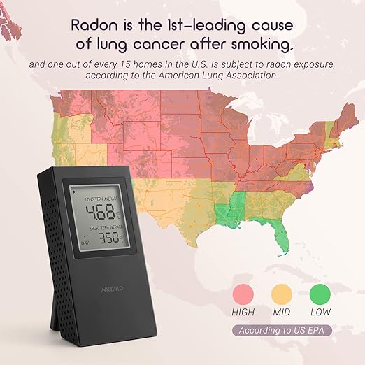 INKBIRD Home Radon Detector, Portable Radon Meter, Short-Term and Long-Term Monitoring, US Version-Pci/L Battery Included (INK-RD1-B)