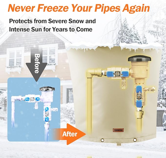 Backflow Preventer Pipe Insulation Cover (5°F) - Irrigation Sprinkler Valve Insulated Pouch - Water Well Pump Cover - Sturdy 5 Layers for Winter Freeze Protection, 36" W x 36" H, Beige