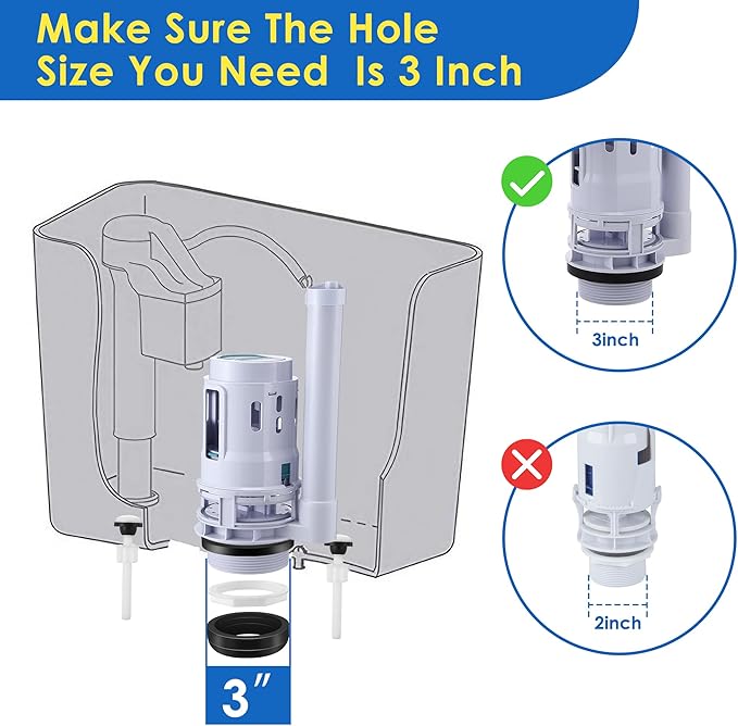 Saillong 2 Pack 3 Inch Universal Toilet Tank Replacement Kit, Include Dual Flush Valve with Push Button, Toilet Fill Valve, Bowl Gasket and Plastic Bolts, Tank Parts Replacement for 2-Piece