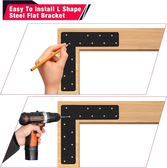 2 Pcs L Shape Flat Bracket. 12"x12" Mending Plate with Black Powder-Coated Right Angle Brackets, Corner Bracket, L Shape Plate Fit 4x4,6x6 for Repair House,Furniture,Pavilion,Truss framing