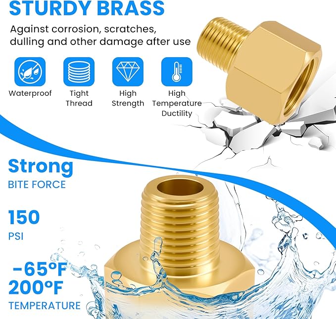 SDTC Tech 2-Pack Brass Pipe Fitting 1/8 NPT Thread Male to 1/4 NPT Thread Female Reducer Adapter, Brass Pipe Extension Connectors