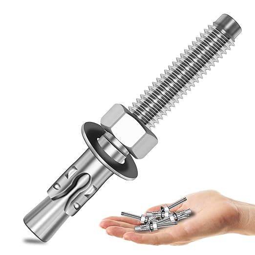 Mywish 1/4 x 2-1/4 Inch Wedge Anchors, 10Pcs 304 Stainless Steel Industrial 1/4 Heavy Duty Industrial Masonry Wdege Anchor Bolts for Brick Cement and Concrete, Bright Finish