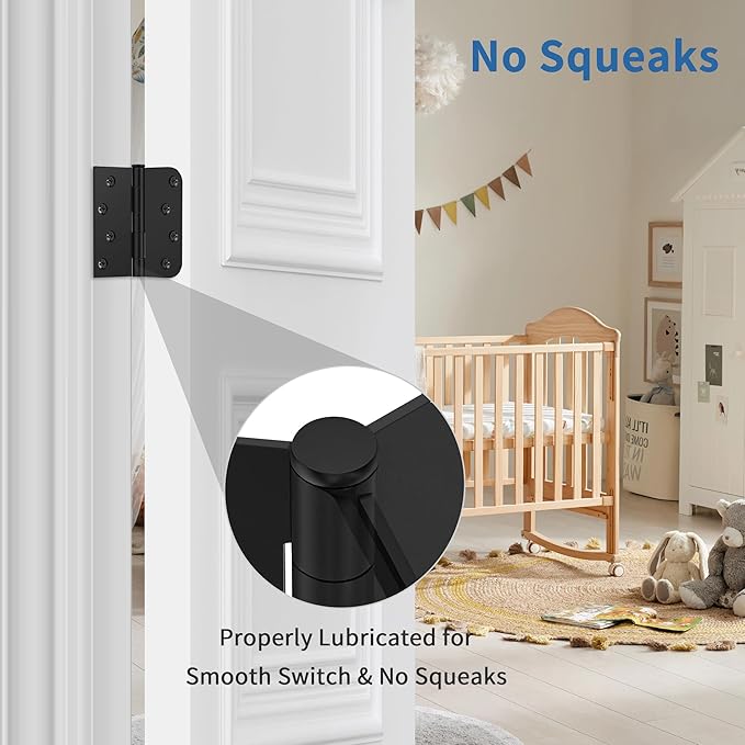 6 Pack Matte Black Door Hinges 4 Inch, Exterior Door Hinges with 5/8" Radius & Square Corners, Removable Pin, Perfect for Heavy-Duty Front & Back Door, Anti-Rust & No Squeaks