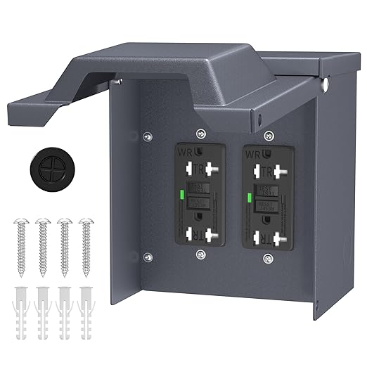 Joinfworld Outdoor Electrical Outlet Box with Dual 20 Amp WRTR GFCI Receptacles ETL Listed Waterproof GFCI Outlet Box with Cover
