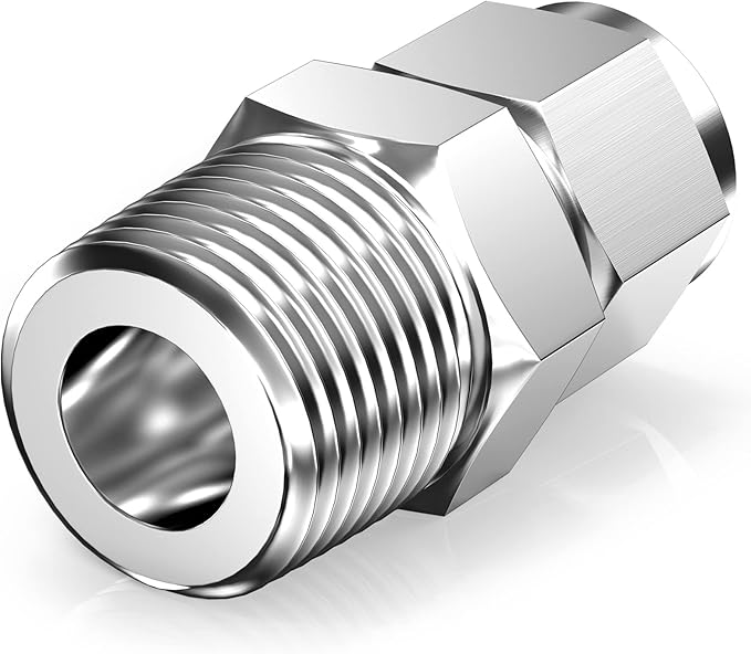 TAISHER 2PCS 304 Stainless Steel Compression Tube Pipe Fitting Connector, 3/8" Tube OD x 1/2" NPT Male Straight Adapter