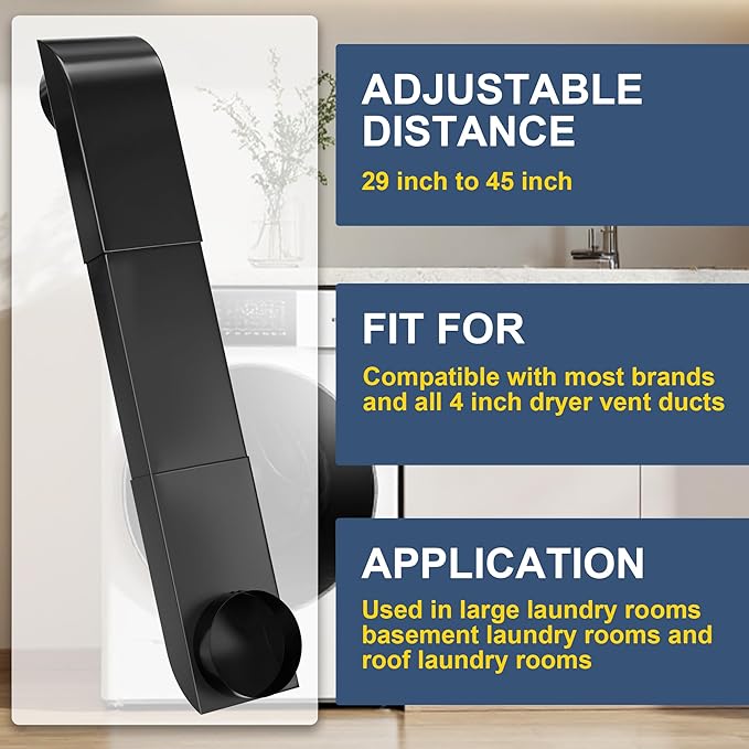 4" Adjustable Periscope Dryer Vent Kit, 304 Stainless Steel Dryer Vent Kit, 29"- 45" Telescoping Dryer Vent Duct Fit for Whirlpool and all 4in Dryer Vent, Dryer Vent Adapter for Tight Spaces