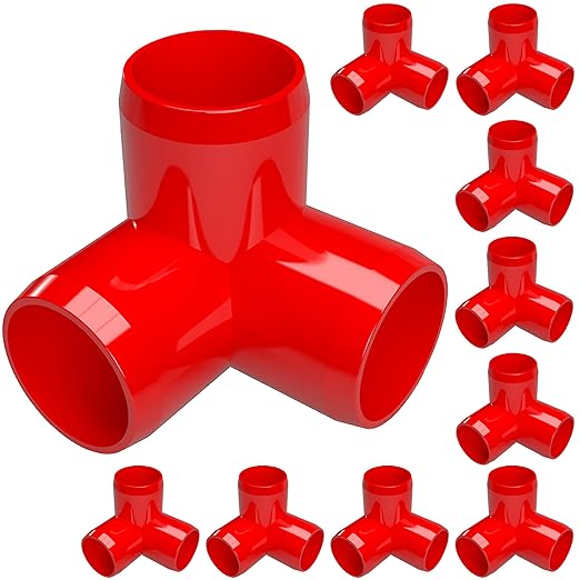 FORMUFIT 1/2” 3-Way Elbow Furniture Grade PVC Fitting in Red, Made in USA, UV-Resistant, Impact-Proof, 0.840” Actual Socket Diameter (Pack of 10)