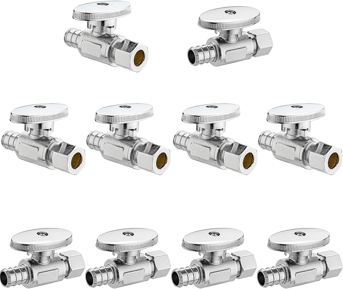 [10 Pieces] Lingmfg Straight Angle Valve Shut Off Valve 1/2" PEX-B Crimp x 3/8" Compression LING-AV38-1/2F1807-S-10