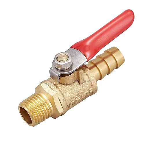 2 PCS Brass Water Mini Ball Valve Shut Off Switch, 1/4" NPT Male Thread x 3/8 INCH Hose Barb Pipe Tubing Fitting Coupler, 180 Degree Operation Handle