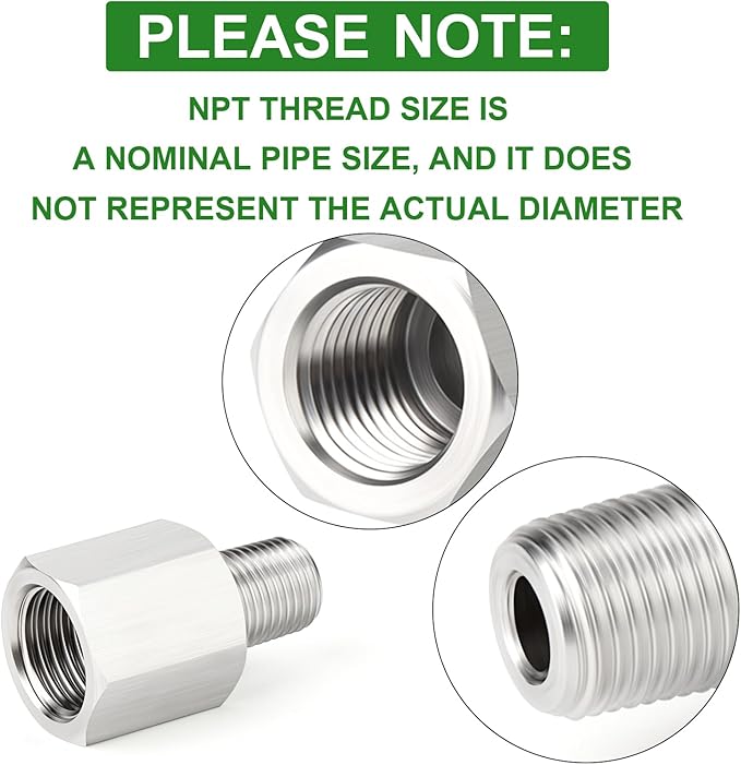 TAISHER 10PCS 304 Stainless Steel Pipe Fitting, Reducer Adapter, 1/8" NPT Male x 1/4" NPT Female