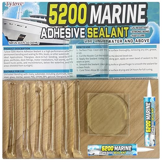 [Crystal Clear] 5200 Marine Sealant Clear - UV-Resistant Waterproof Adhesive for Boats, Windows, Glass & Marine Applications Eco-Friendly, Low Odor (10.5 Oz Tube)
