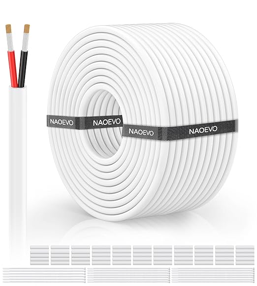 NAOVEO 16 Gauge Wire 2 Conductor Electrical Wire, 16 AWG Stranded PVC Tinned Copper Cable, Flexible/Low Voltage Automotive Wiring for LED Lamps, Marine, Speaker, Appliances (100FT)