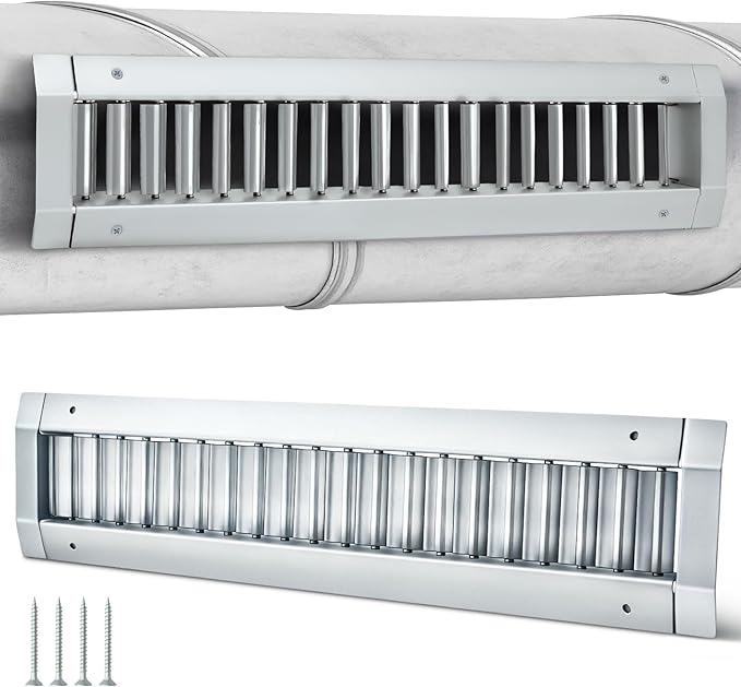 1 Pcs 13 x 3 Inch Louvered Air Return Vent Cover for Round Ducts from 6.30" to 15.74" Inches Galvanized Steel with Adjustable Louver Blades, HVAC Pipes Air Supply Exhaust Register Grille