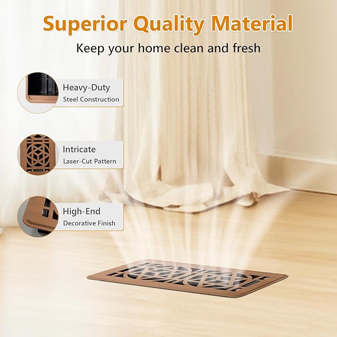 Floor Vent Covers 4 Pack, Floor Register 4x10, Heavy Duty Walkable Steel Vent Cover, Adjustable Metal Vent Covers for Home Floor Ceiling or Sidewall Vent, Rust-Proof Finish (Red Oak Color-4Pack)