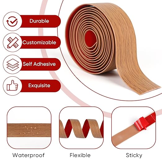 2" x 20Ft Floor Transition Strip Self-Adhesive Cover Strips, Threshold Floor Gap Vinyl Flooring Transitions Strip Laminate Floor Flat Divider Strip for Gaps Carpet Threshold Tiles-Brown Wood Grain