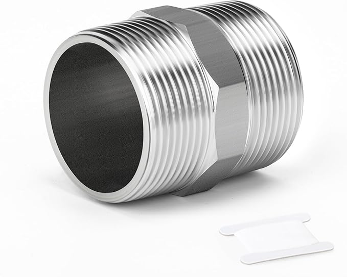 TAISHER 2PCS 304 Stainless Steel New Hex Nipple, 2" NPT Male x 2" NPT Male, Pipe Adapter Fitting