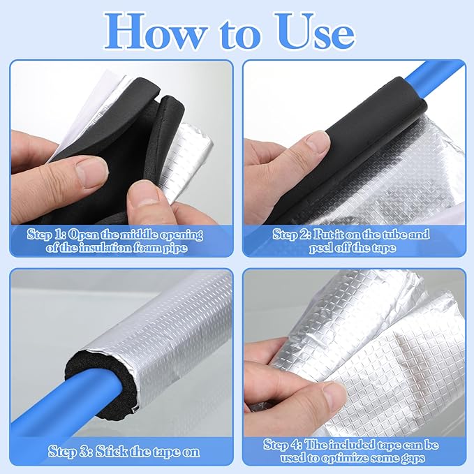 8 Pcs Self Adhesive Pipe Wrap Foam Tube, Antifreeze Heat Preservation for Winter Outside Pipes - 1.3 Ft x 1 in