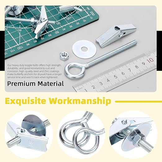 15Pcs M5 x 75mm Eye Bolt Toggle Bolt Assortment Kit, Spring Toggle Bolts Butterfly Anchors Butterfly Toggle Anchors, Heavy Duty Drywall Anchors with Wing Nut for Hanging Lamps Heavy Items