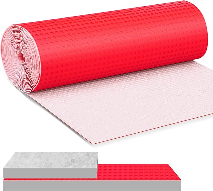 150 Sqft Uncoupling Membrane for Tile 1/8''(3mm) Thick Waterproofing Membrane Crack Prevention Anti Fracture Flooring Underlayment for Bathroom Shower Kitchen Basement(Red)