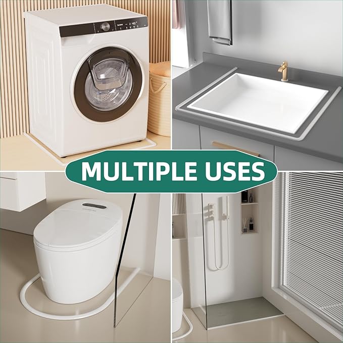 Shower Threshold Water Dam Shower Water Guard - 118 Inch Flexible Collapsible Waterproof Adjustable Bathroom Seal Strip, Self-Adhesive Shower Door Bottom Guard for Bathtub, Tile & Floor