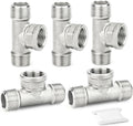 TAISHER 5PCS 304 Stainless Steel Tee Pipe Fittings, 1/2"" NPT Male x 1/2"" NPT Female x 1/2"" NPT Male Pipe Fittings, Female Branch Tee, Silver