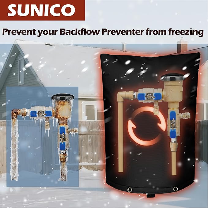 SUNICO Backflow Preventer Insulation Cover (5°F) - 5-Layer Upgrade Insulated Design Sprinkler Covers for Outside,13" W X 25" H, Backflow Insulation Cover for Sprinkler Valve ,Winter Freeze Protection