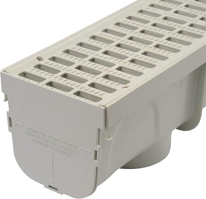 NDS 5” Pro Series Deep Profile Channel Drain Kit With HDPE Plastic Grates and End Caps, Trench & Channel Drainage For Driveway, Patio, Pool Deck, Courtyard, 5.5” x 39.4”, Gray