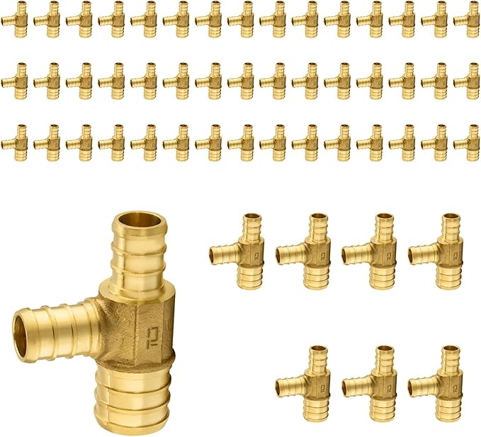 50-Pack PEX Fittings Niikappu 1"x3/4"x3/4" Pex Tee, Brass Crimp Pipe Fittings for PEX Pipes, ASTM F1807