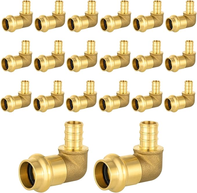 20-Pack HeSun Copper Press Fitting Elbow, 1/2" PRESS X 1/2" PEX F1807 Crimp Elbow, LF Brass