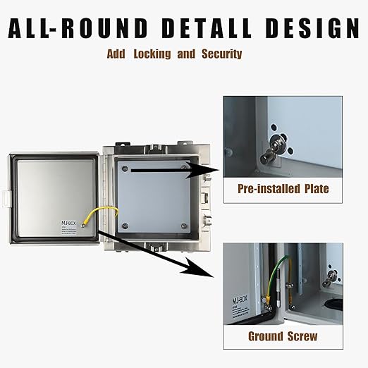 MJ-Box Steel Electrical Enclosure Box 12 x 12 x 8 304 Stainless Steel Explosion Proof Electrical Box IP66 Waterproof & Dustproof Outdoor/Indoor NEMA 4X Stainless Steel Enclosure
