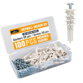 ALBO #8-100 pcs Self Drilling Drywall Anchor Set Hollow Wall with Screws (White Anchor 50pcs + Screws 50pcs) Plastic E-Z Ancor Kit