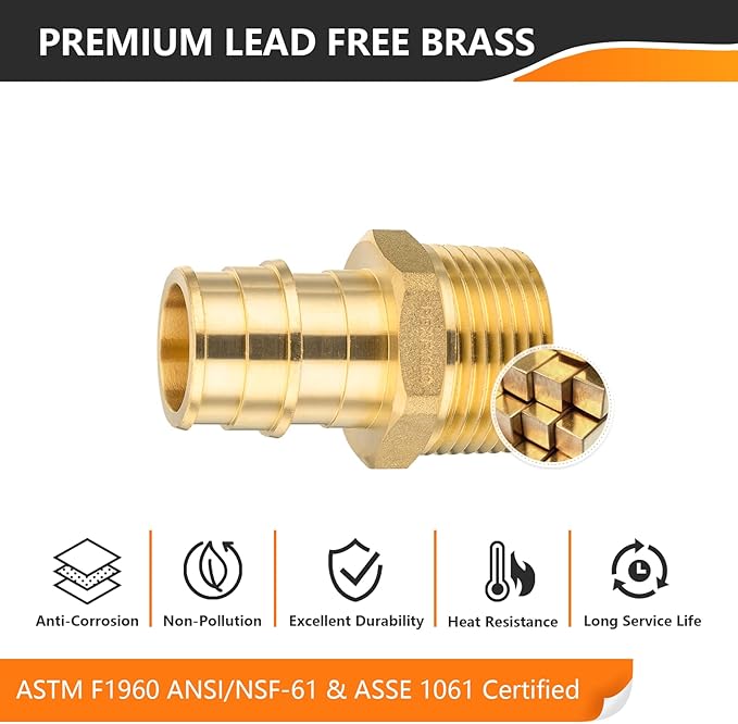 50-Pack HeSun PEX A Expansion Fitting, 1/2 Inch Male Thread Adapter,1/2" Male NPT x 1/2" Pex Expansion Adapter,ASTM F1960(PEX1960016-50)