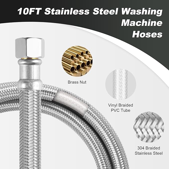Dishwasher Installation Kit, 10ft,Dishwasher Water Supply Line, Stainless Steel Braided Burst Proof Hose 3/8''x 3/8''Kit With Tee Stop Valve