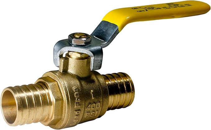 XFITTING 10 Pack Pex Barb 1 Inch Ball Valve, Yellow Handle, Full Port Pex Ball Valve, Brass
